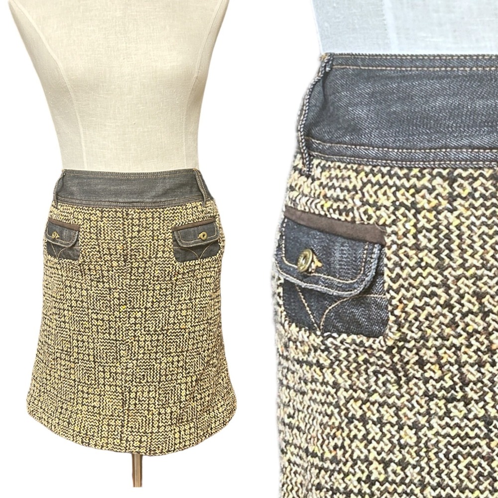 Dolce & Gabbana Tweed Skirt Size 6 Brown Wool Blend Vintage 90's